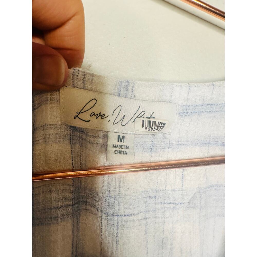LOVE WHIT Blue Plaid Checkered Tie Front Cotton V-Neck Midi Dress Size Medium - Picture 7 of 14